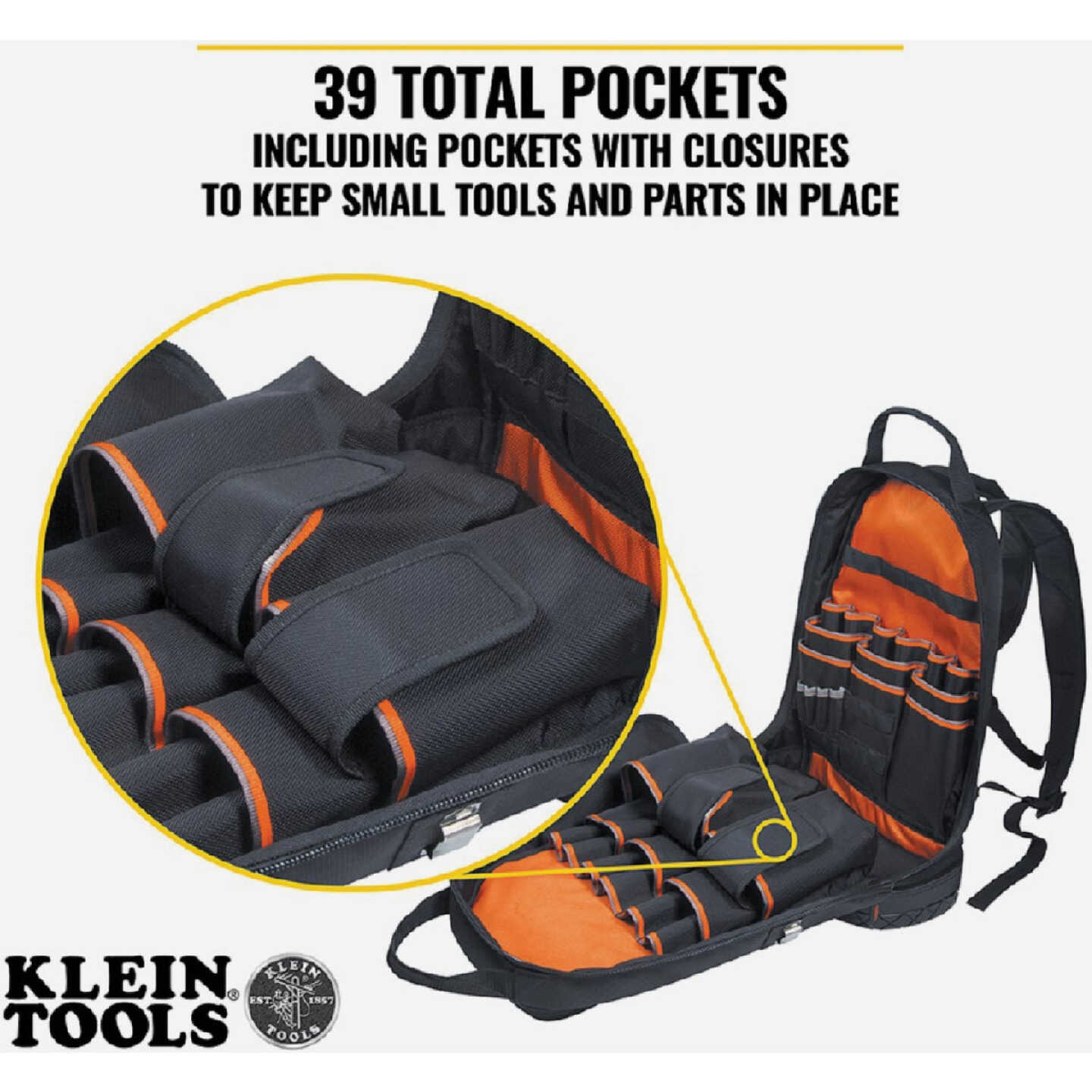 Klein Tradesman Pro 39-Pocket 14.50 In. Backpack Tool Bag - Brownsboro  Hardware & Paint