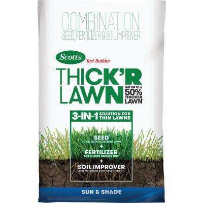 Scotts Turf Builder Thick'R Lawn 40 Lb. 4000 Sq. Ft. Sun & Shade Grass Seed, Fertilizer, and Soil Improver Combination