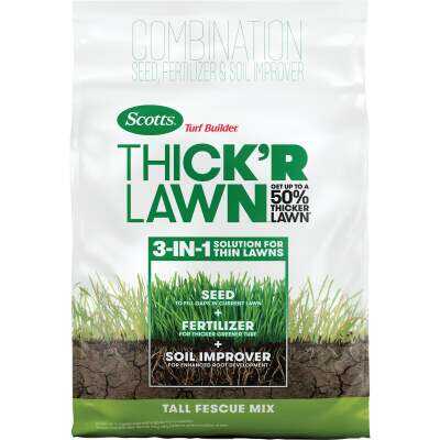 Scotts Turf Builder Thick'R Lawn 12 Lb. 1200 Sq. Ft. Tall Fescue Mix Grass Seed, Fertilizer, and Soil Improver Combination