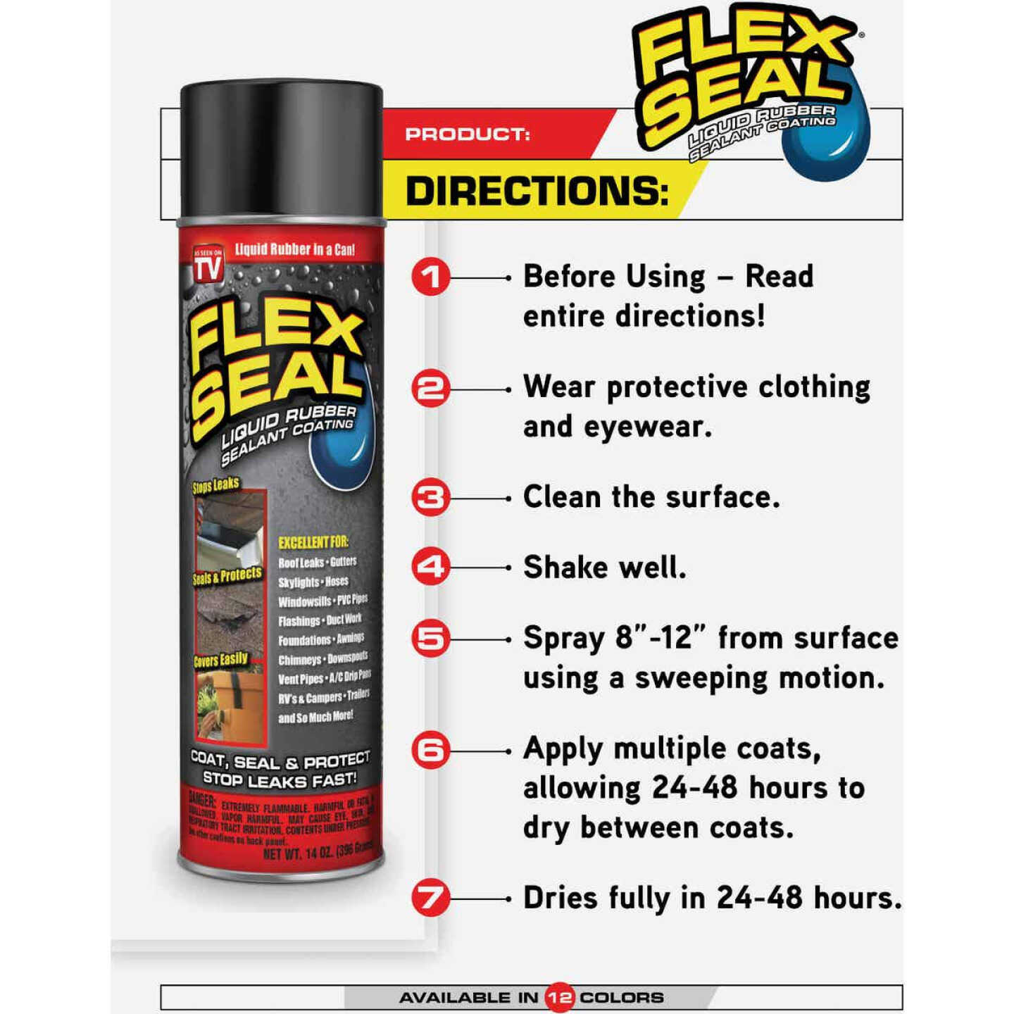 Flex Seal® FSWHTR20 Liquid Rubber Sealant 14 Oz, Can Spray - White